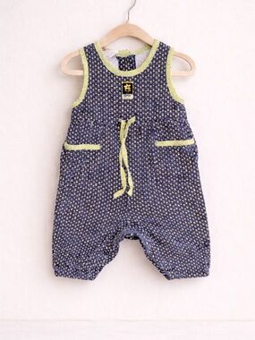 Vintage 90s Esprit Navy Blue and Lime Green Printed Baby Romper